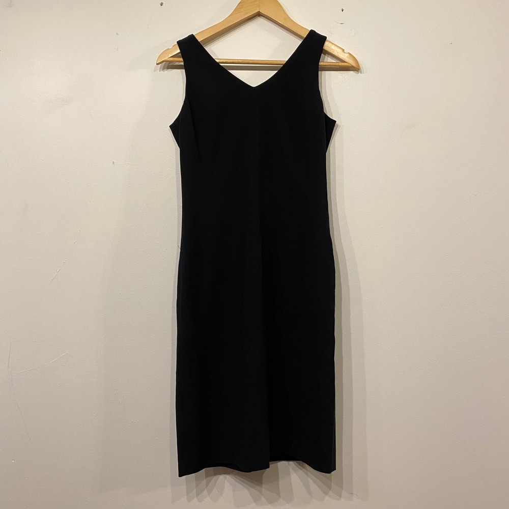 Jones New York Platinum Petite Black V-Neck Sheath Dress Sleeveless Lined 6P